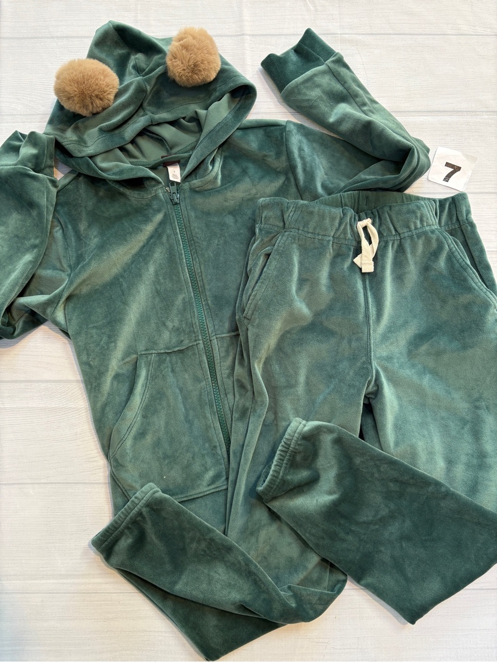 Tea Collection Kids Green Velour Hoodie & Jogger Set with Pom Poms